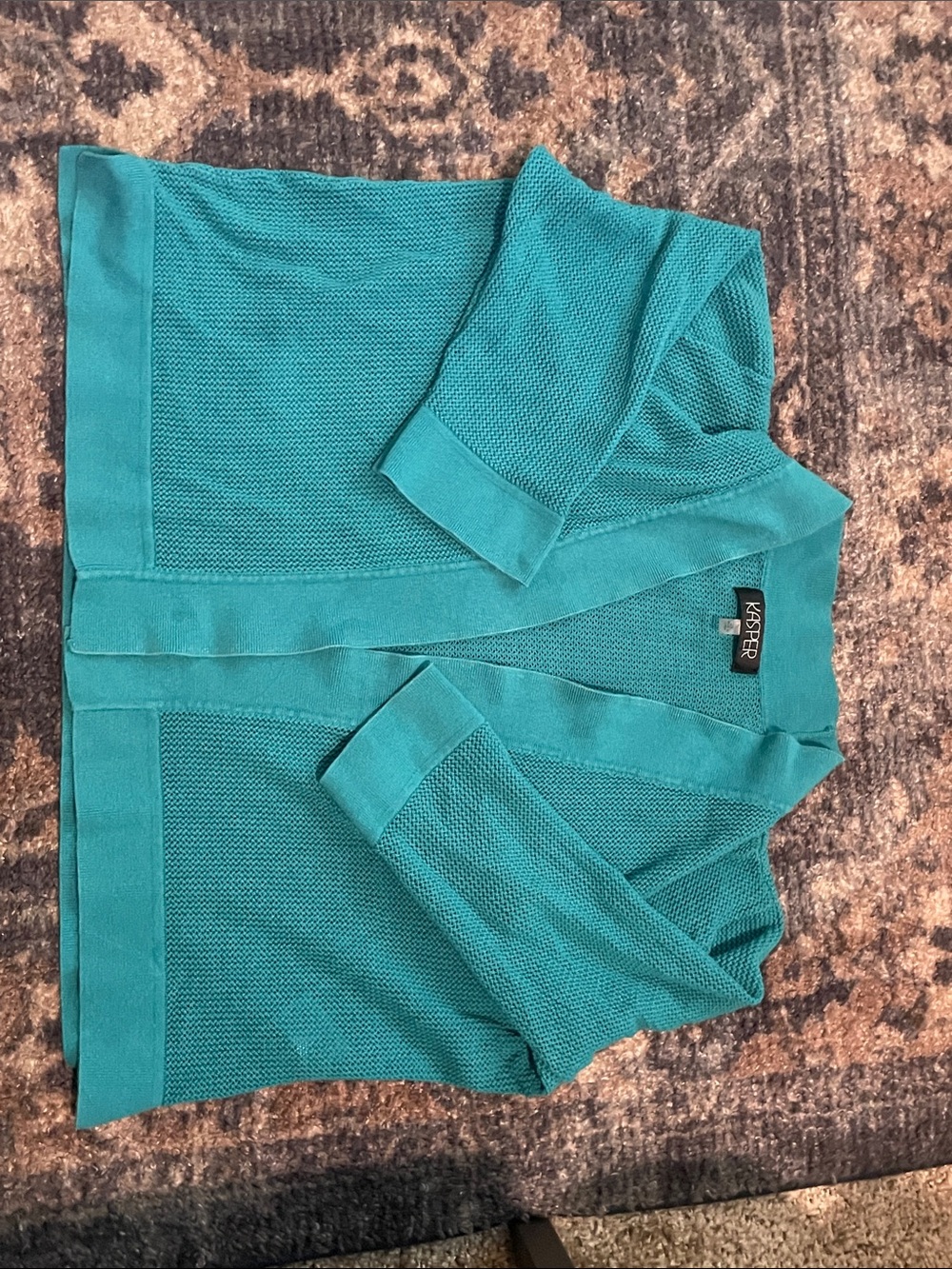 Kasper Teal Open-Front Knit Cardigan